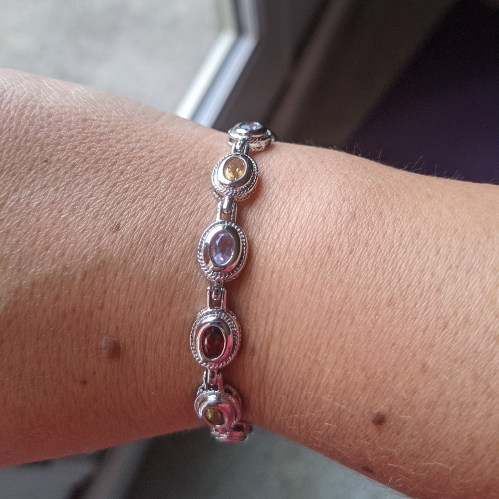 Sterling silver multi-color gemstone bracelet